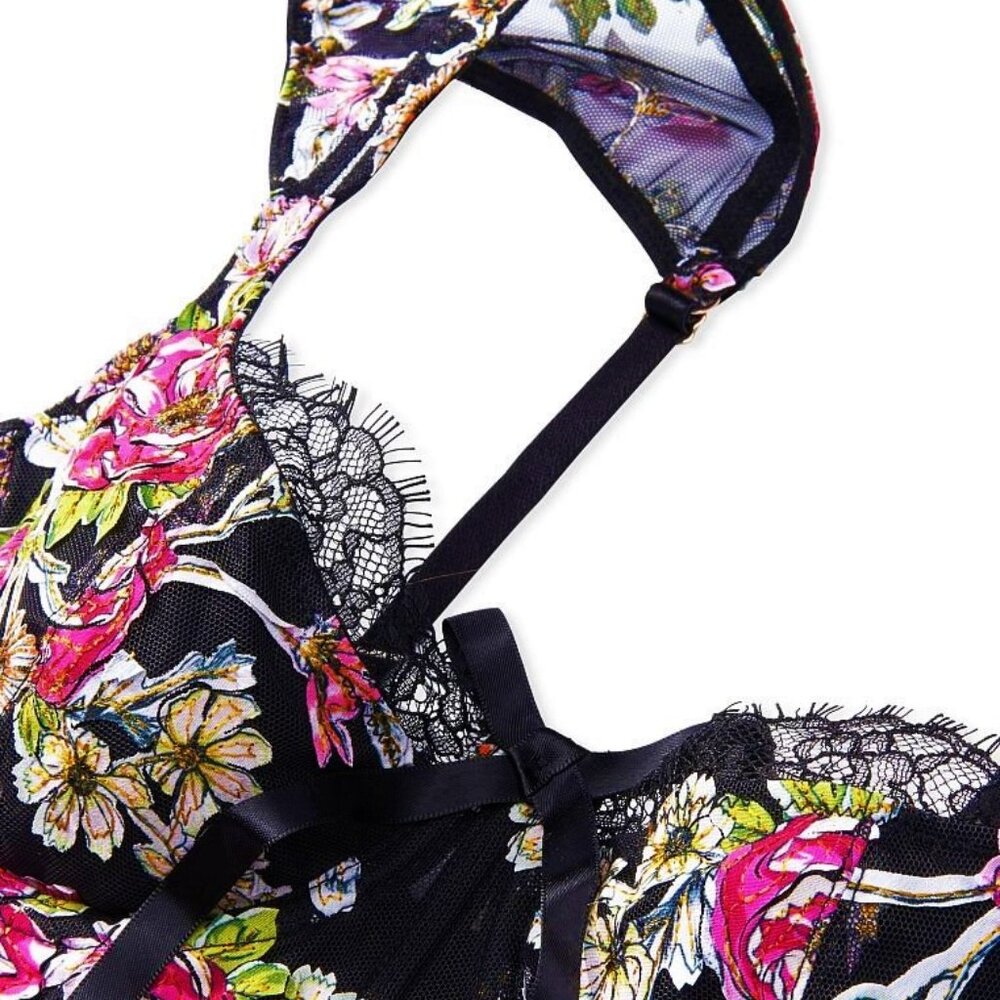 36C VICTORIA'S SECRET Dream Angels Unlined Bra Top Black Pink Floral Embroidered - Picture 5 of 8